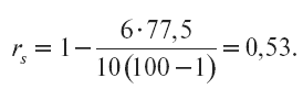 Коэффициент корреляции рангов Кендалла τ определяется следующей формулой: